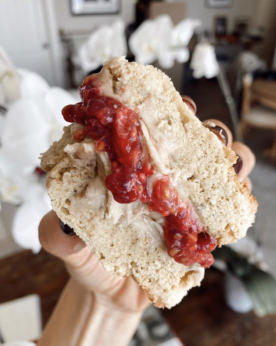 2 Minute English Muffins with Cashew Butter & Homemade Raspberry Jam